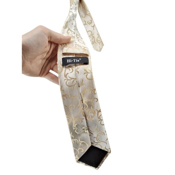 CooFandy Rose Pattern Cream Gold Button Up Vest w/ Tie Size M - Picture 3 of 10